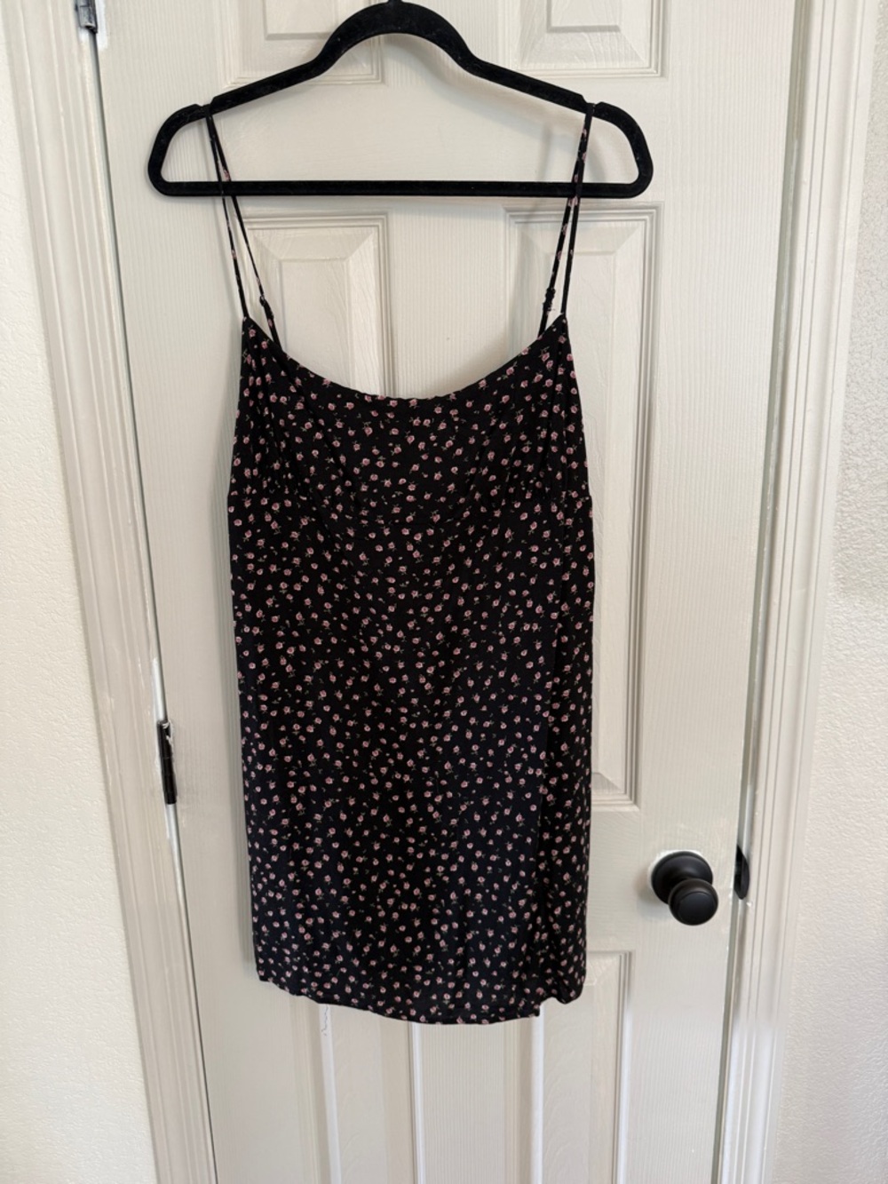 Garage Black Mini Slip Dress with Pink Floral Print